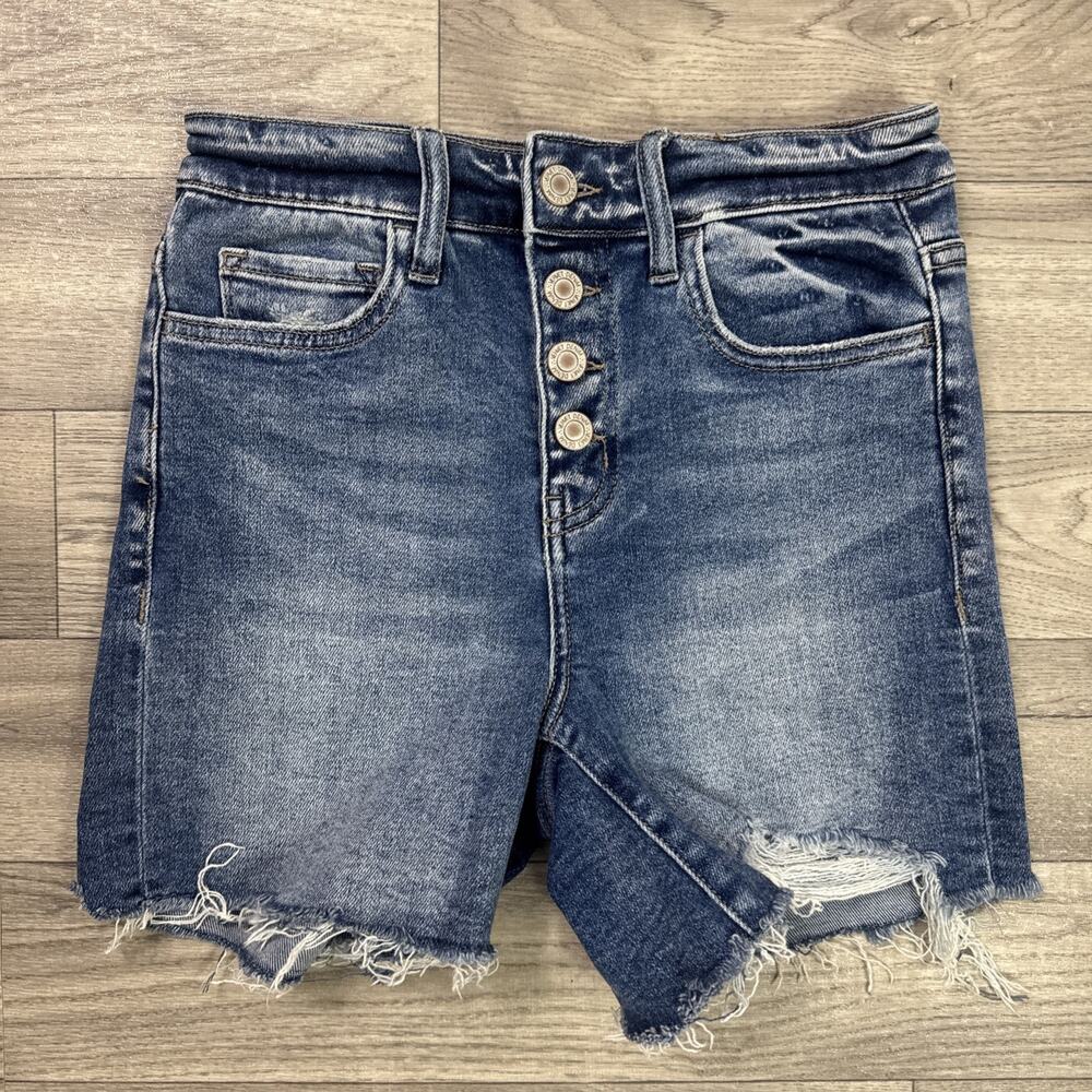 VERVET Button Fly Mid Rise Denim Jean Shorts Frayed Hem Medium Wash sz XS
